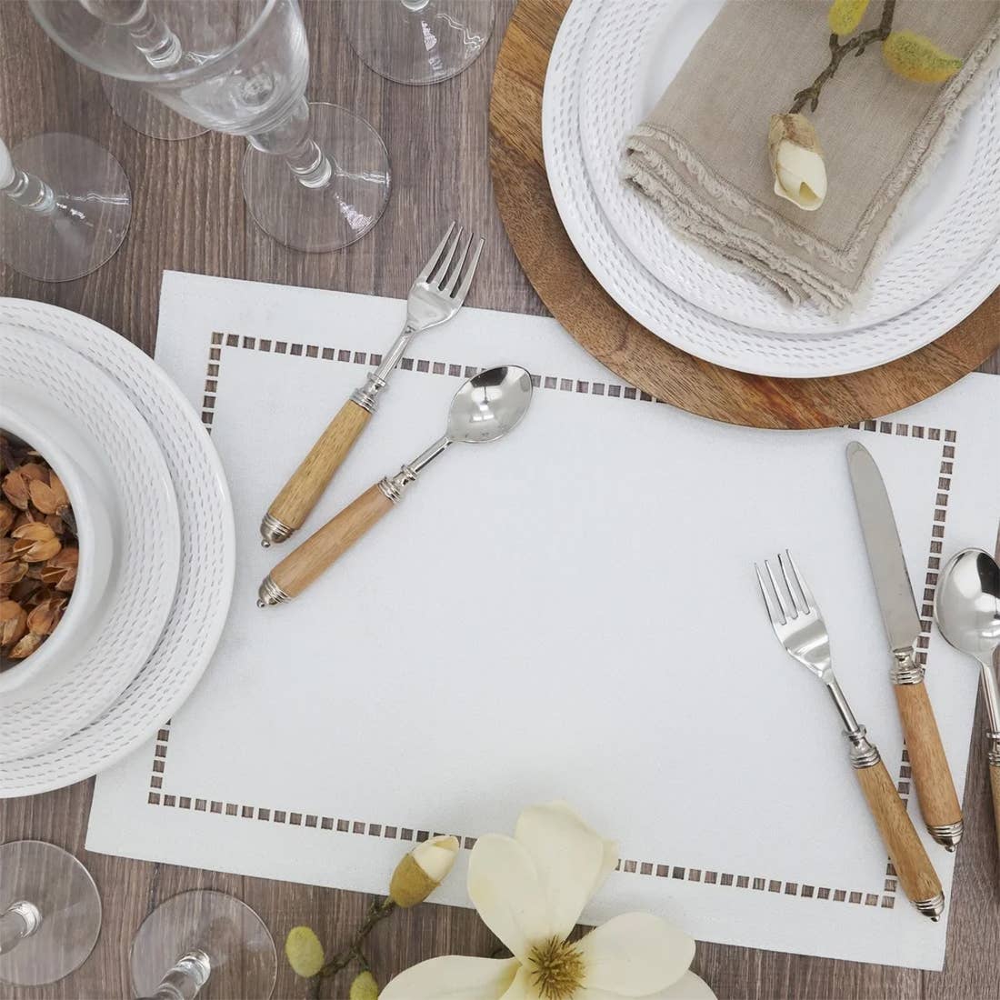 9738 - White Laser-Cut Hemstitch 13X19 Inch Placemat