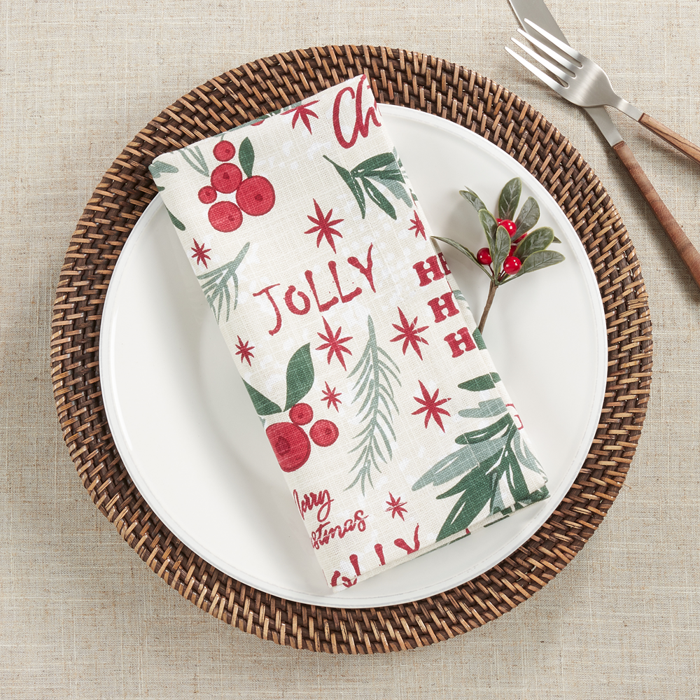 2128 - Holly Christmas Cotton 20" Dinner Napkin