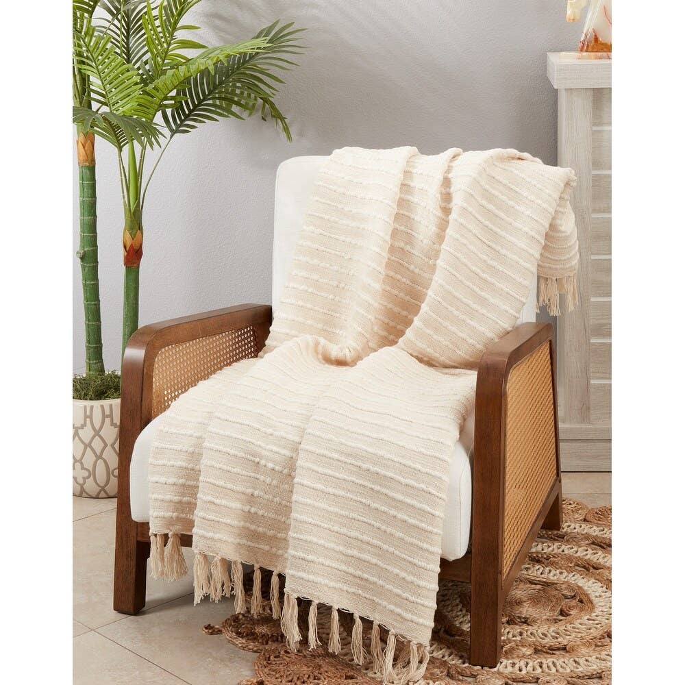 Ivory Chunky Stripe Cotton Blend 50x60 Inch Throw Blanket