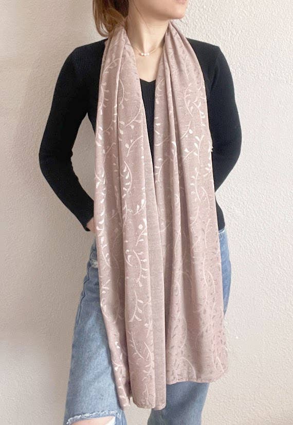 Khaki Shimmering Jacquard Floral Scarf