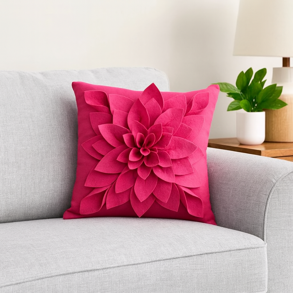 Fuchsia 3D Petal Flower 17" Throw Pillow
