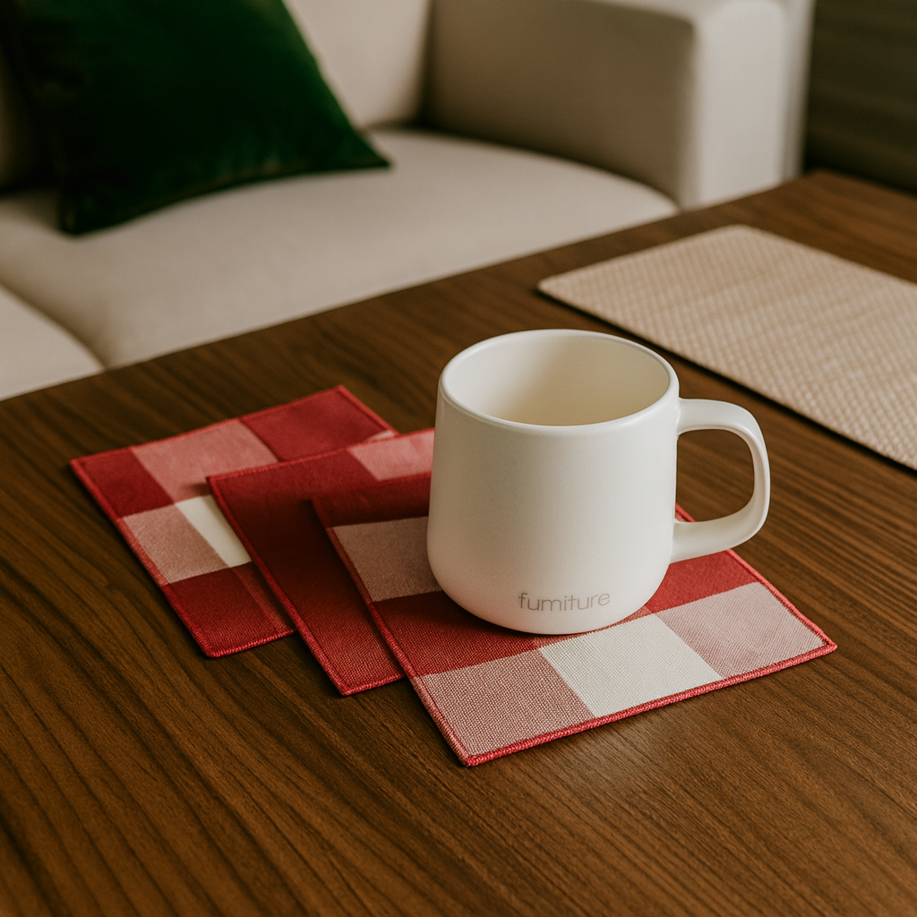 Red-White Buffalo Plaid Reversible 6" Coaster