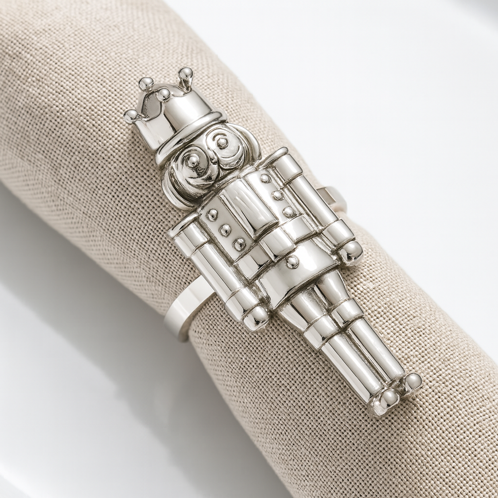 NR0146 - White Silver Nutcracker Napkin Rin