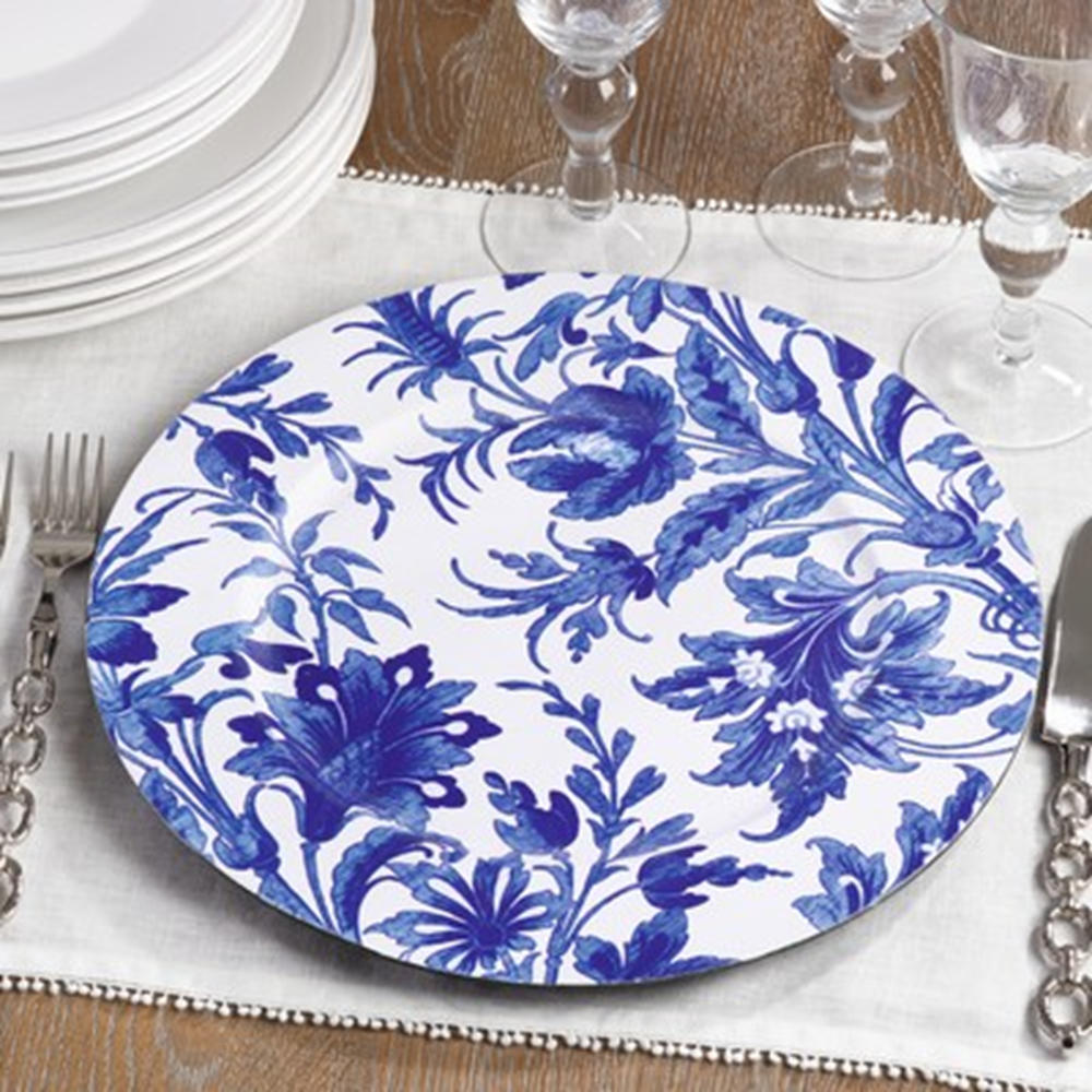 Blue Floral Print 14" Round Charger Plate