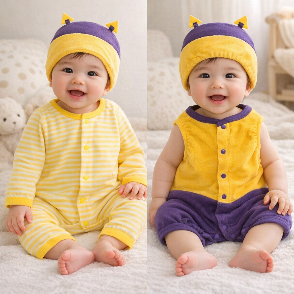 Yellow Purple 3-Piece Baby Halloween Costume Outfit