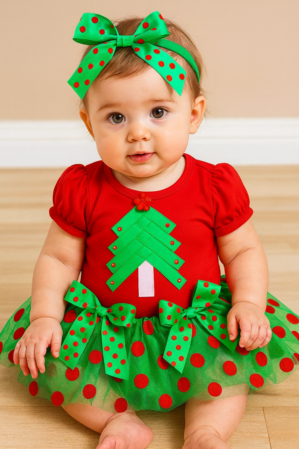 Christmas Tree Sequin Dot Mesh Girl Romper Dress