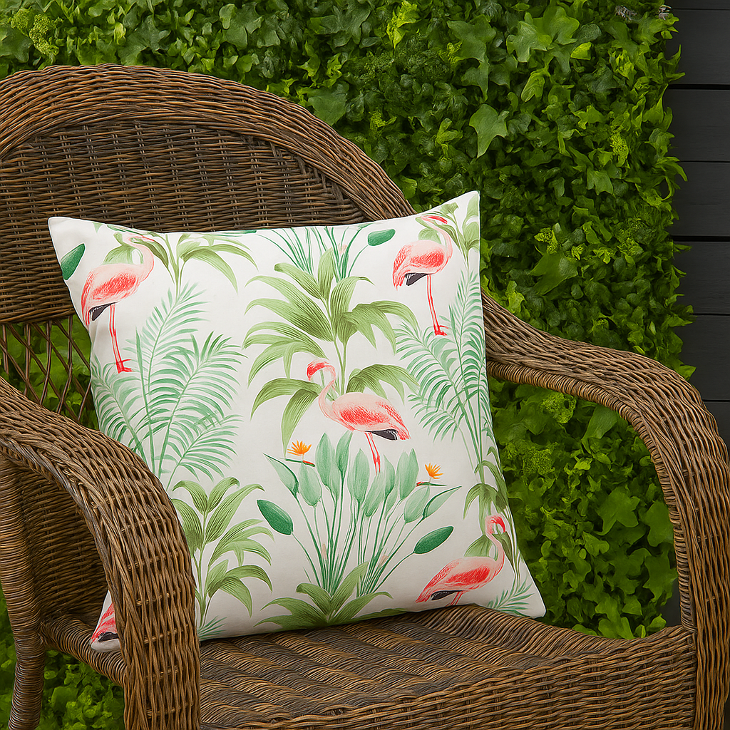 1474 - Tropical Flamingo Outdoor Filled Throw Pillow – 18"x18"