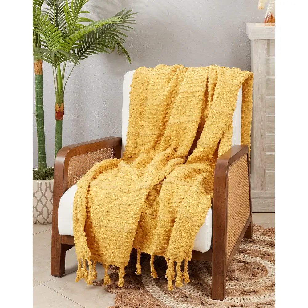 Mustard Earthly Woven Stripe Cotton Blend Throw Blanket
