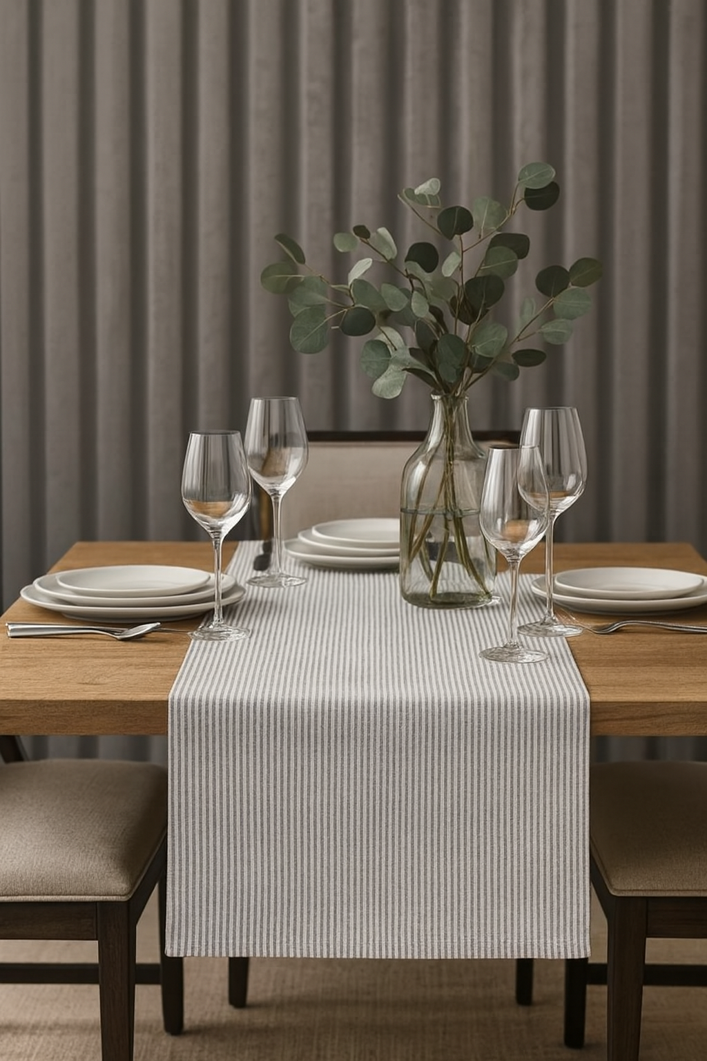 Simple Ticking Stripe Double Layered Cotton Table Runner