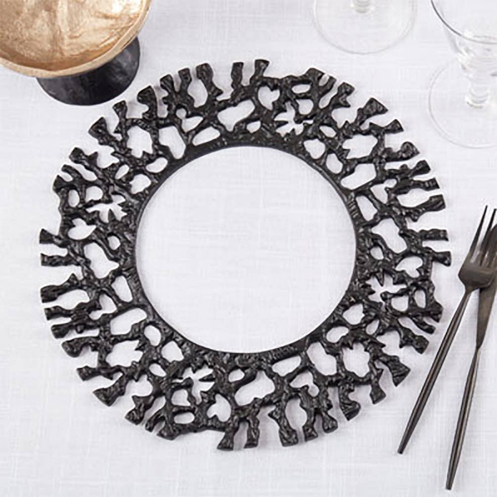 Black Coral Rim Aluminum 13" Round Charger Plate
