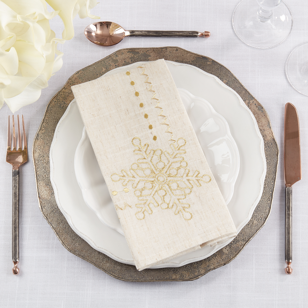 3138 - Natural Embroidered Snowflakes 20" Dinner Napkin