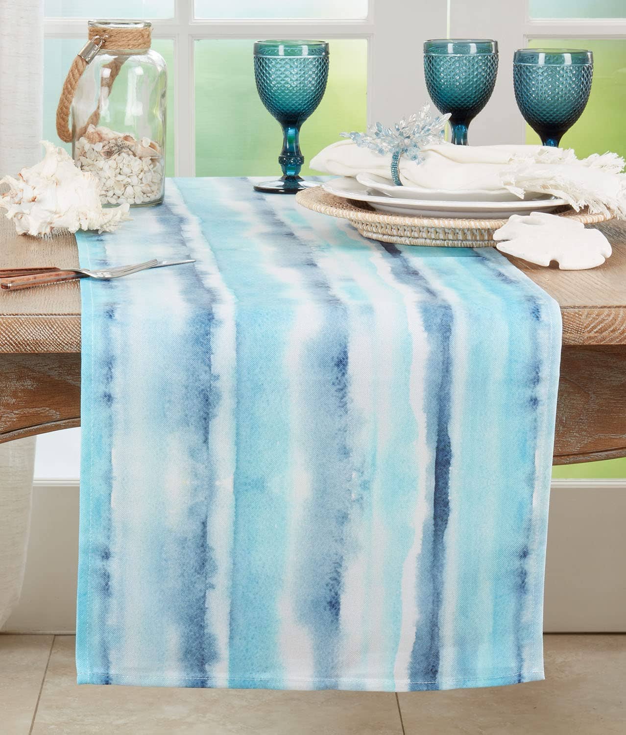 1023 - Pastel Blue Watercolor Table Runner