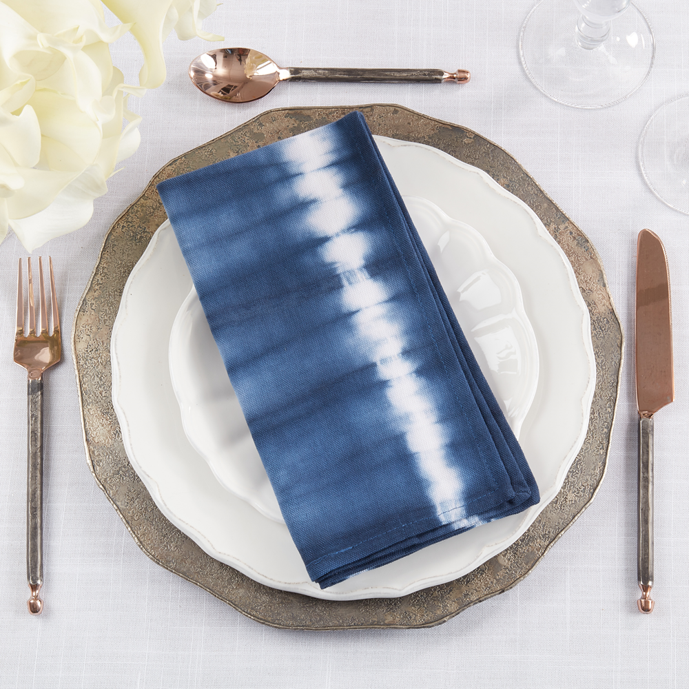 2093 - Indigo Tie Dye Striped 20" Cotton Cloth Napkin