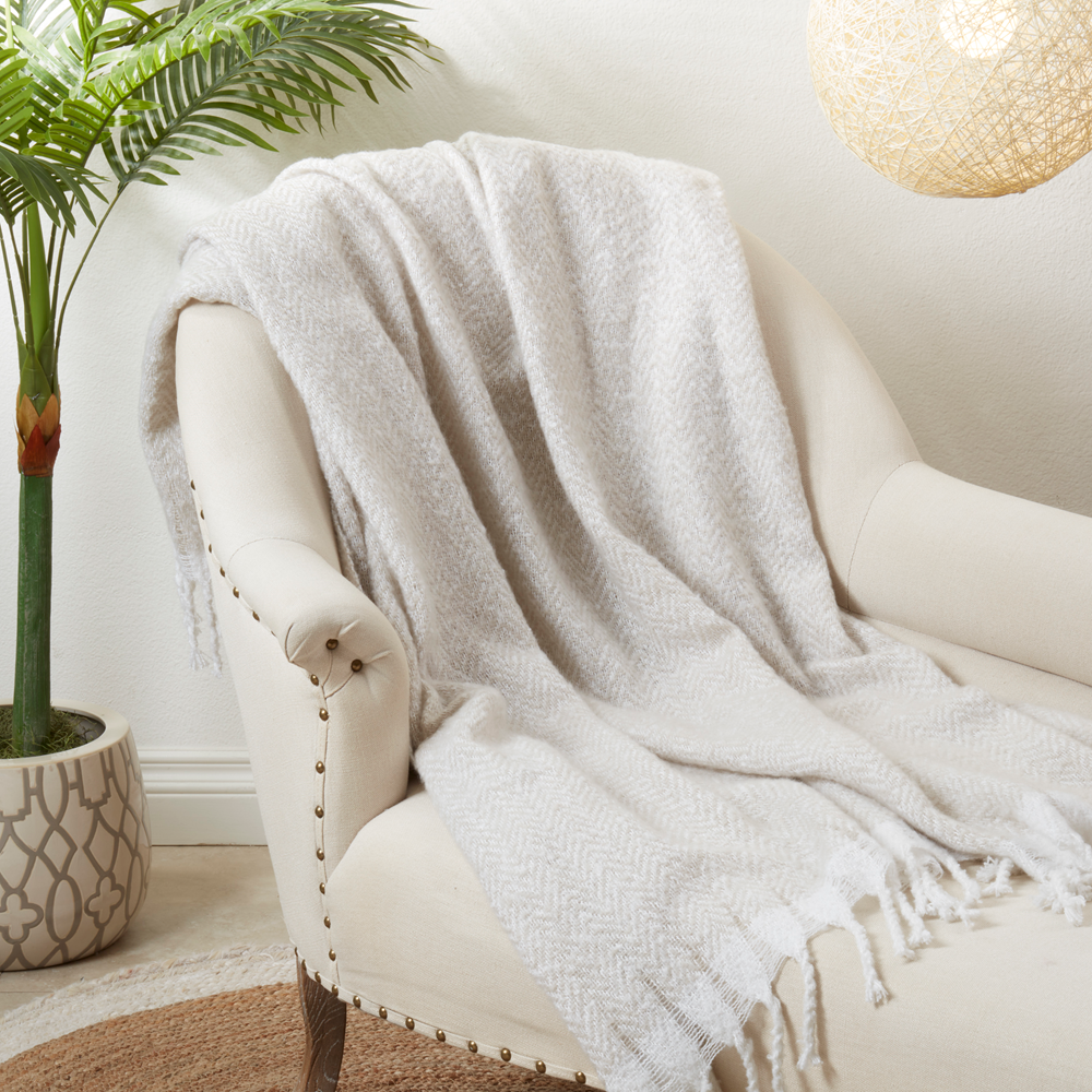 TH229 - Grey Faux Mohair 50x60 Inch Throw Blanket