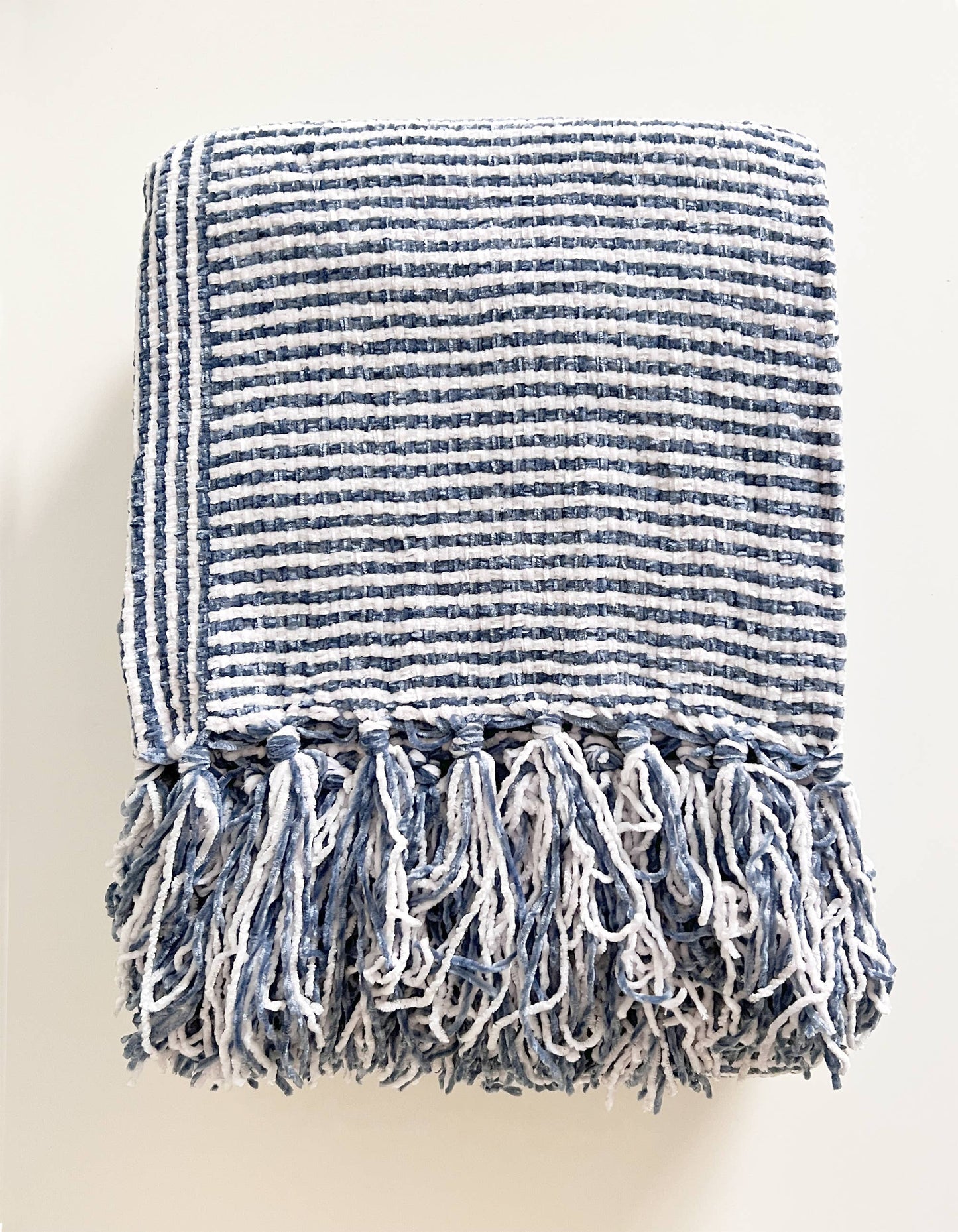 TH0026 - Navy Blue Chenille Woven Striped 50"x60" Throw Blanket