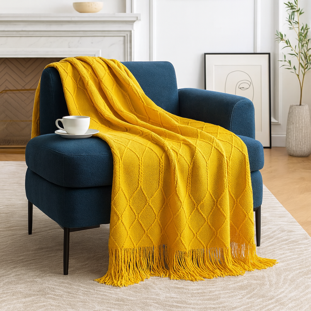 Mustard Rhombus Diamond Throw Blanket - 50"x60"