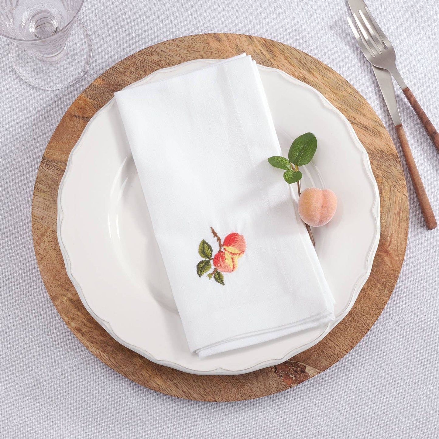 Embroidered Peach White 20" Dinner Napkin