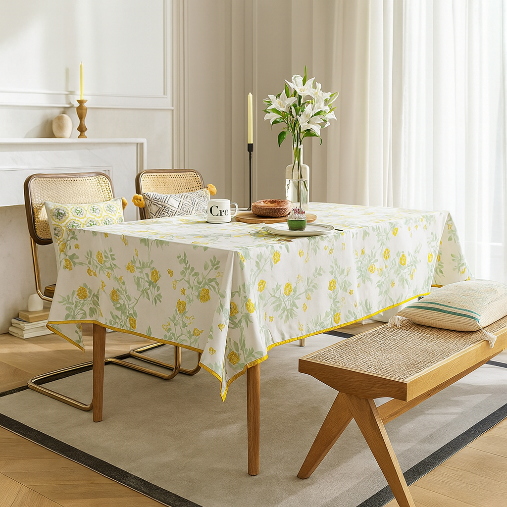 Yellow Floral Wrinkle-Free Tablecloth