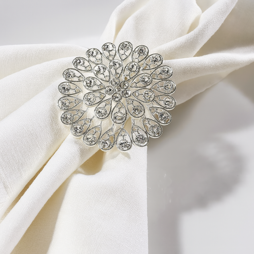 Silver Jeweled Starburst Flower Napkin Ring