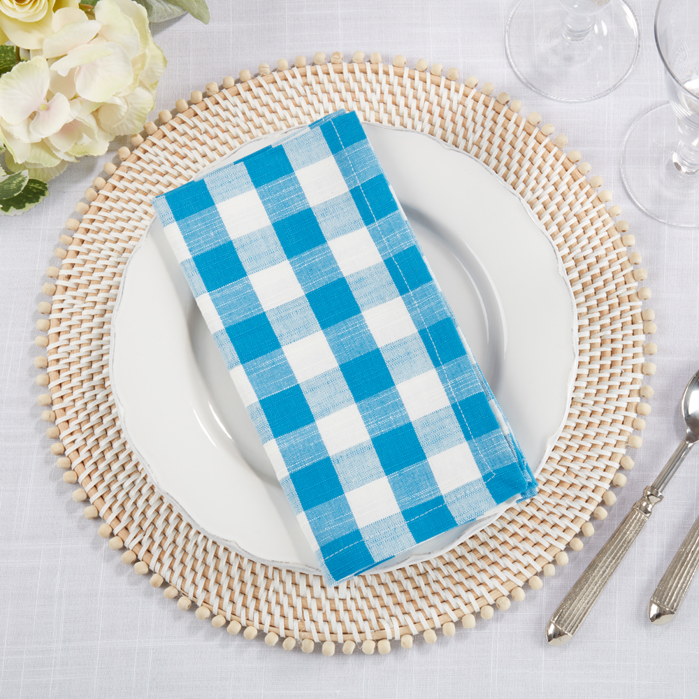 590 - French Blue Gingham Cotton 20" Cloth Napkin
