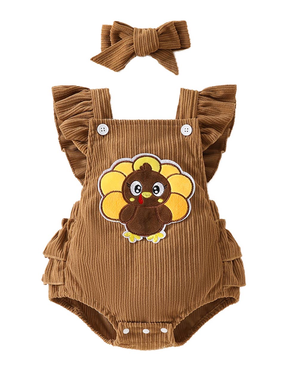 Thanksgiving Turkey Corduroy Brown 2pcs Baby Romper Set