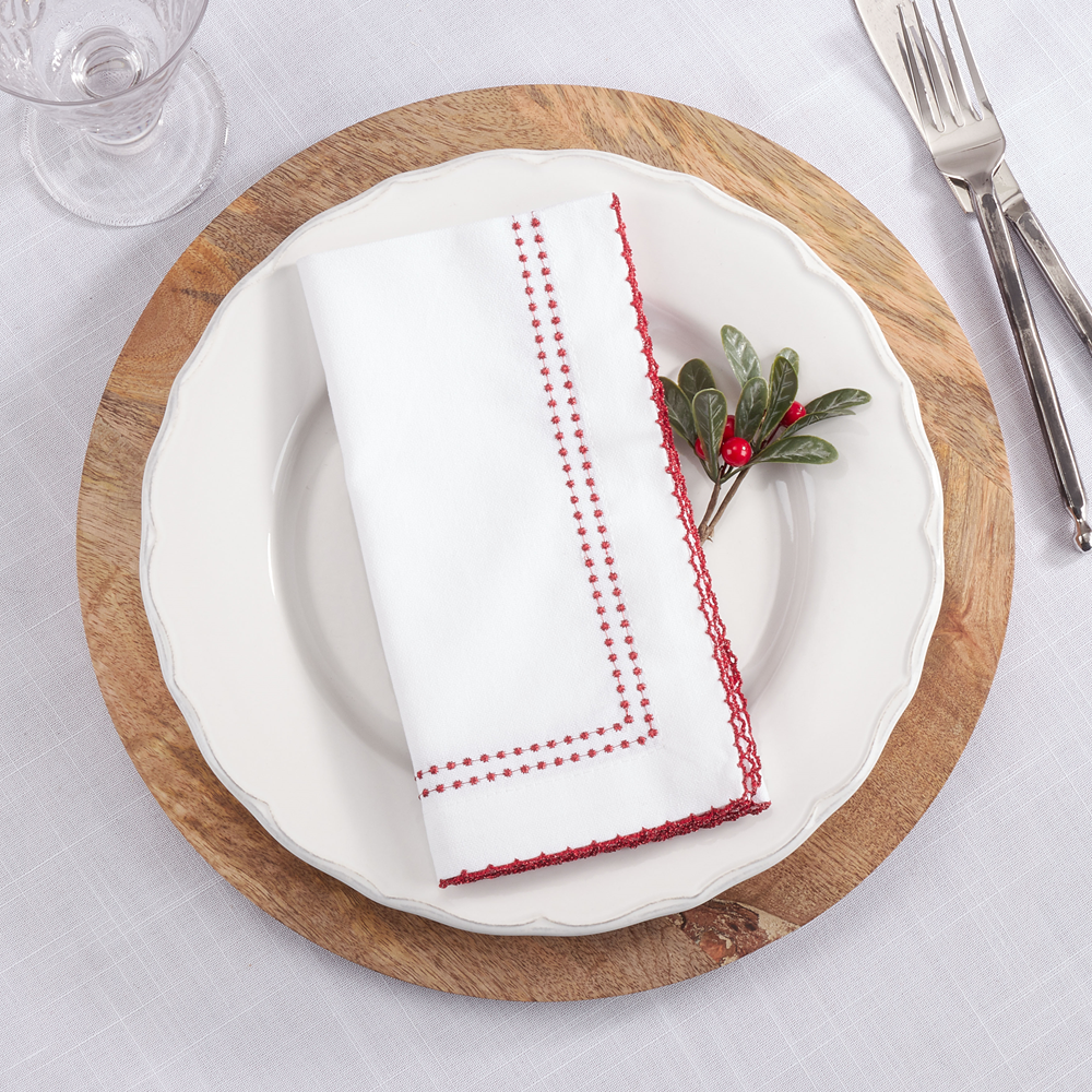 1187 - Red Embroidered Border18" Cotton Cloth Napkin