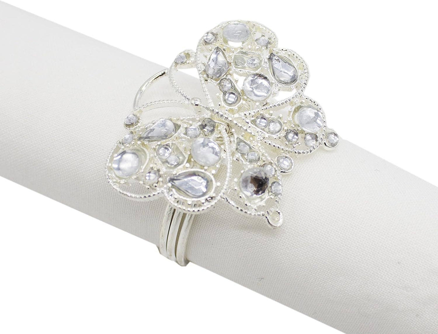 White Beaded Butterfly Silver Napkin Ring