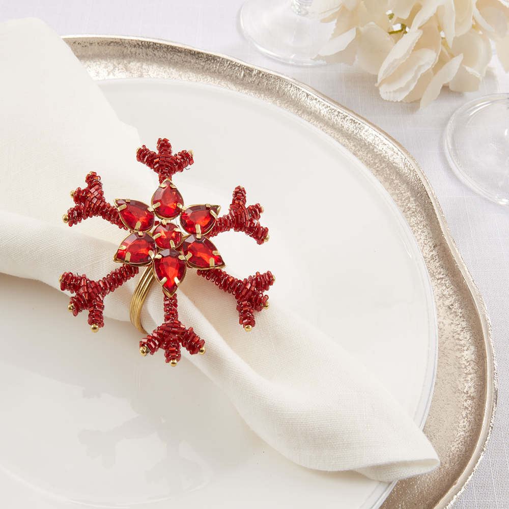 Red Beaded Snowflake Napkin Ring