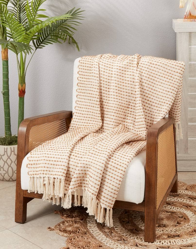 Natural Stripe Woven Cotton Blend 50x60 Inch Throw Blanket