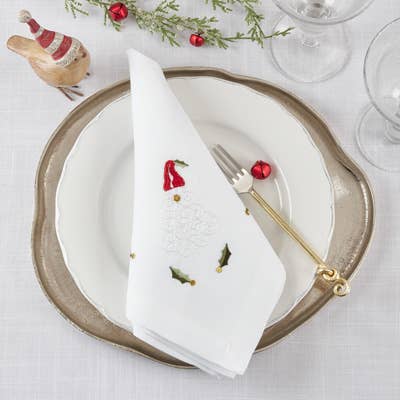 Embroidered Santa White 20" Cloth Napkin
