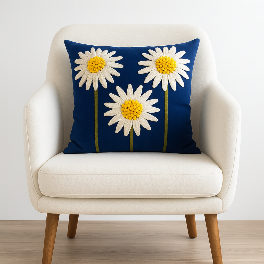 Handmade 3D Three-Sunflower Cotton 18" Throw Pillow
