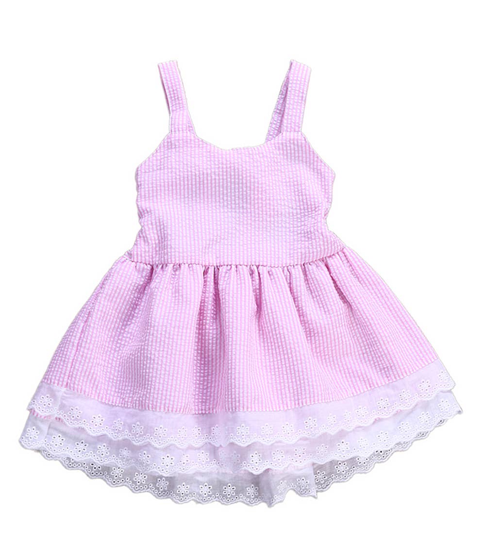 Pink Eyelet Lace Stripe Girl Dress