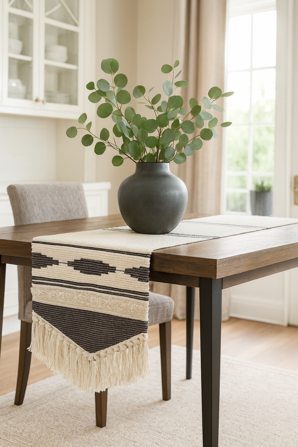 Black Geometric Cotton Blend Table Runner - 14x71 in
