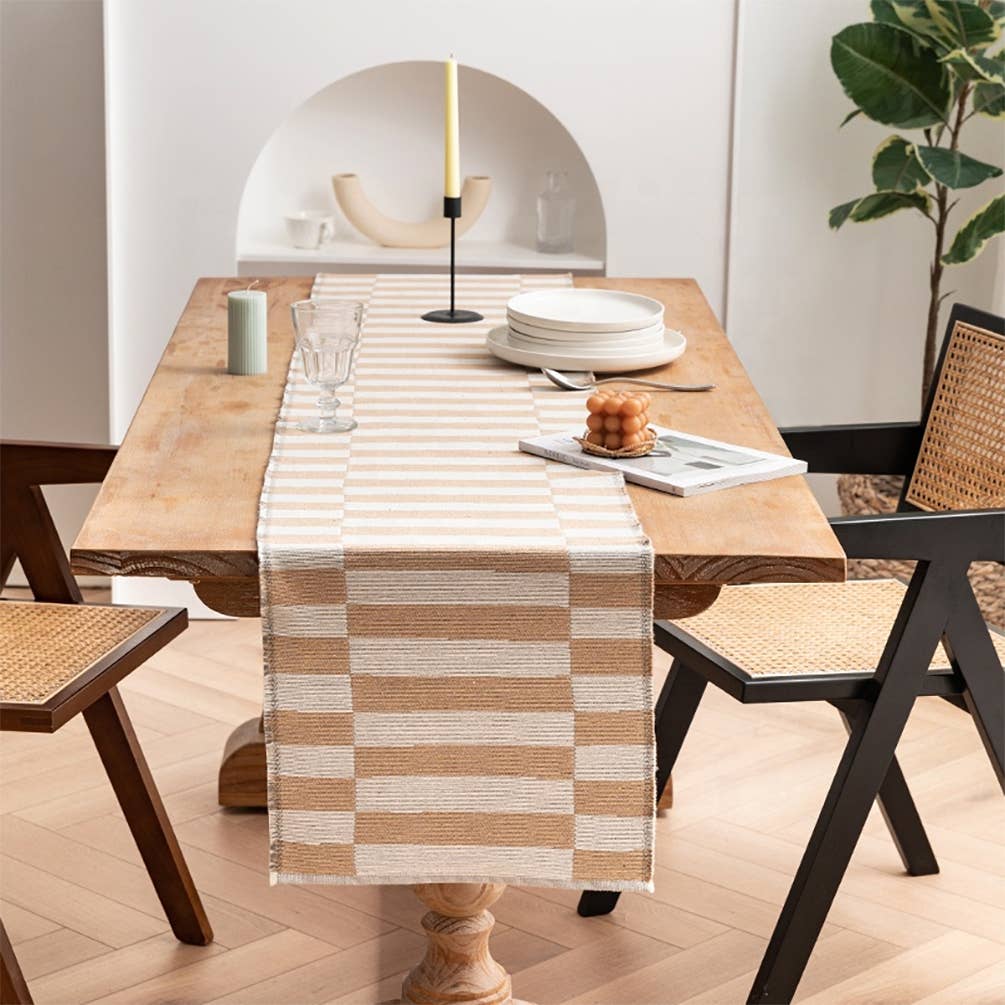 Beige-Natural Reversible Woven Stripe Table Runner