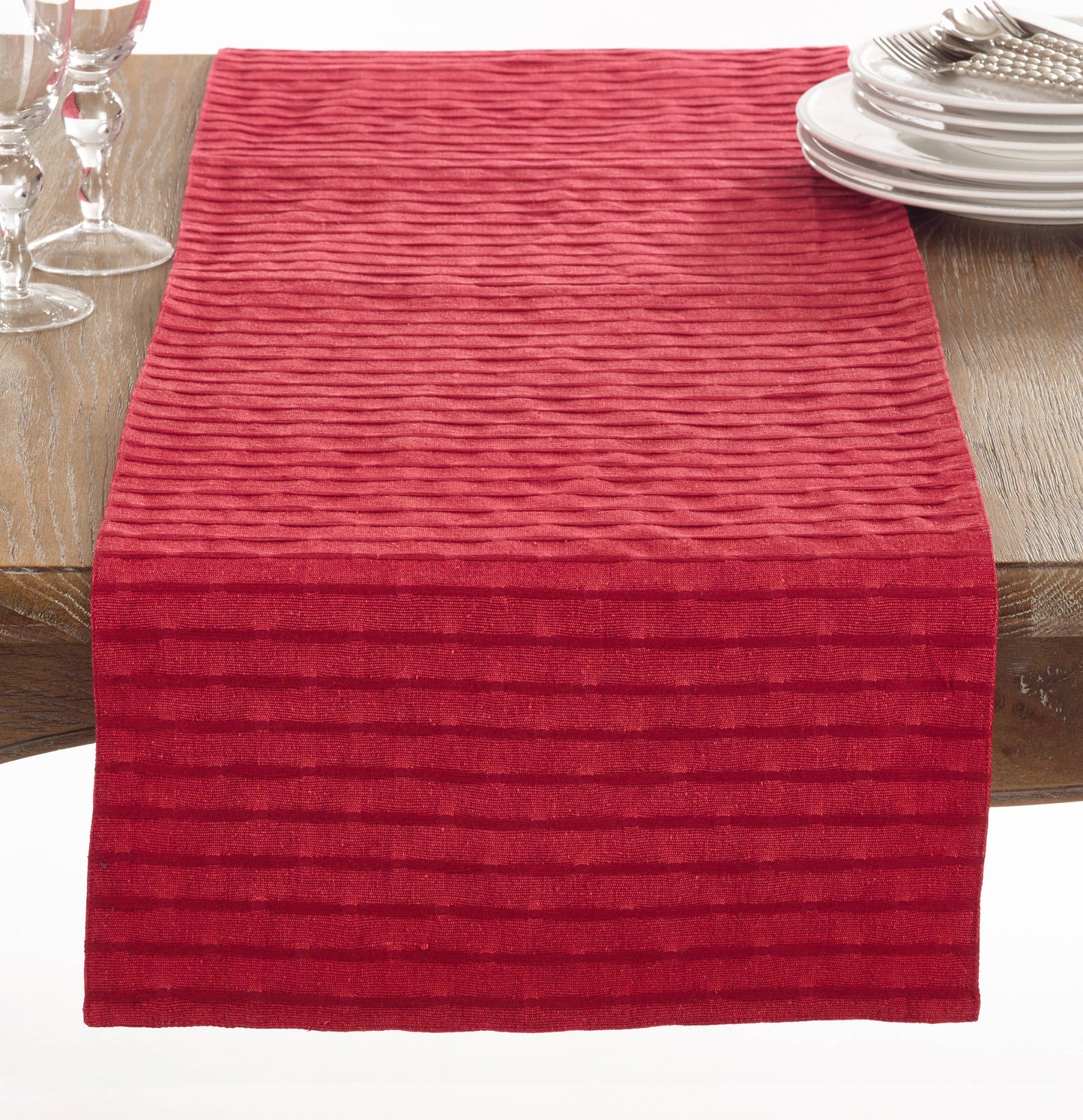 Red Classic Striped Cotton 16"x72" Table Runner