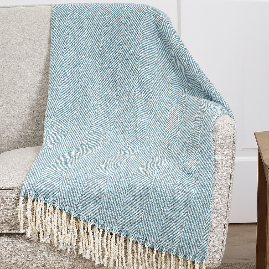 Frost Green Classic Chevron Throw Blanket with Tassels