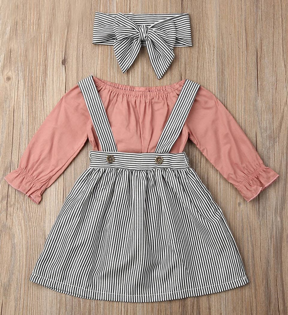Pink Black Striped 3pcs Baby Outfit