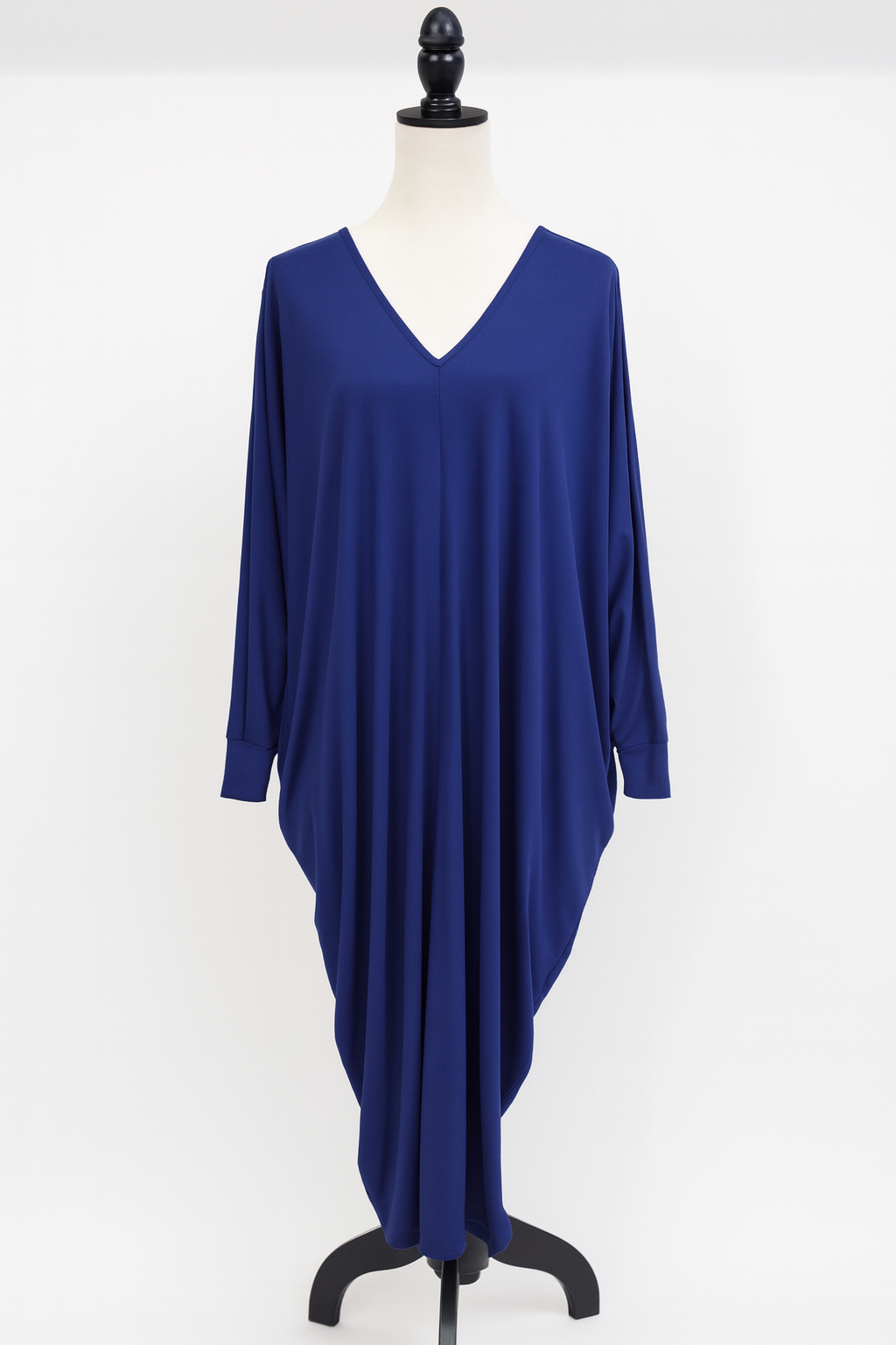 Deep Back Cut Out 3/4 Sleeve Blue Maxi Dress