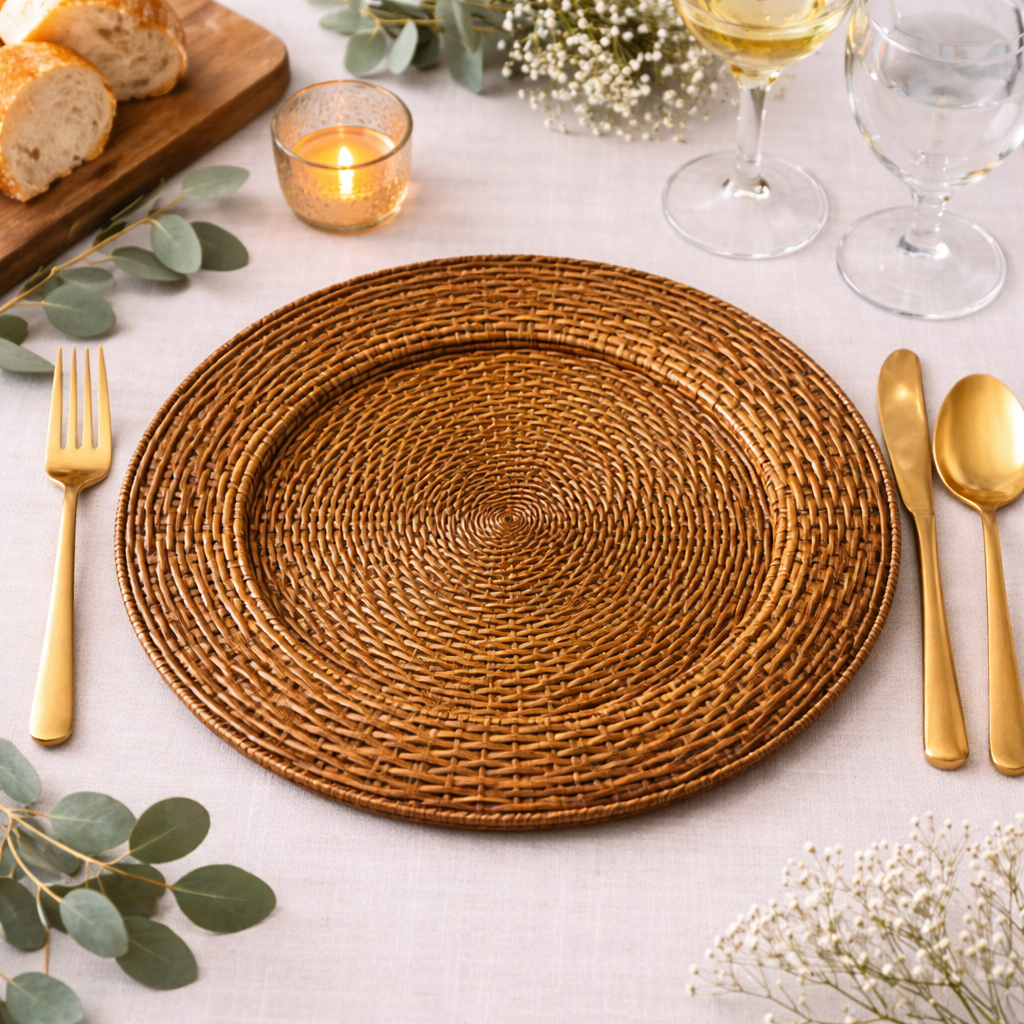 Brown Faux Rattan 13" Charger Plate