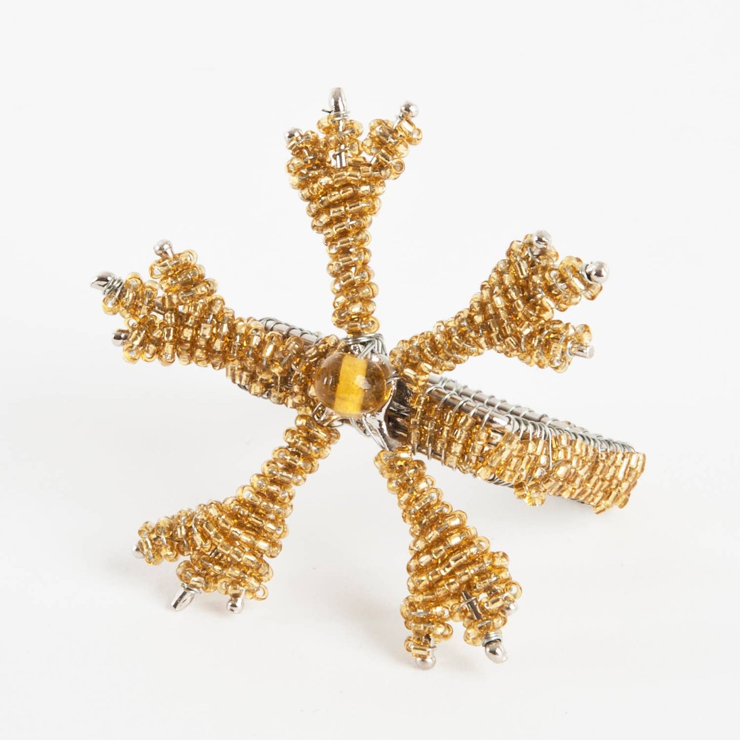 Gold Beaded Coral Napkin Ring Holder