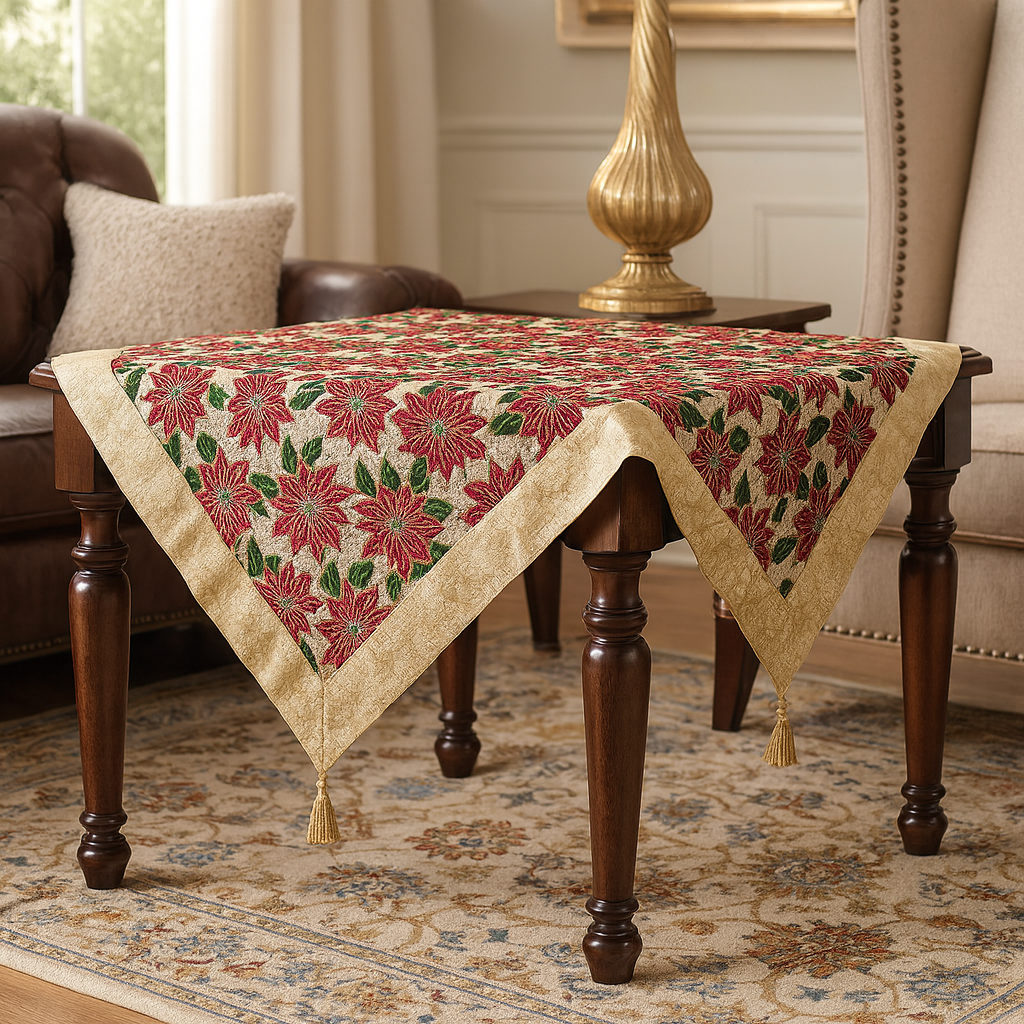 Poinsettia Floral Semi-Sheer 36" Square Tablecloth
