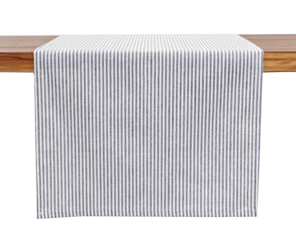 TBL0022 - Grey Ticking Striped Thin Cotton Table Runner