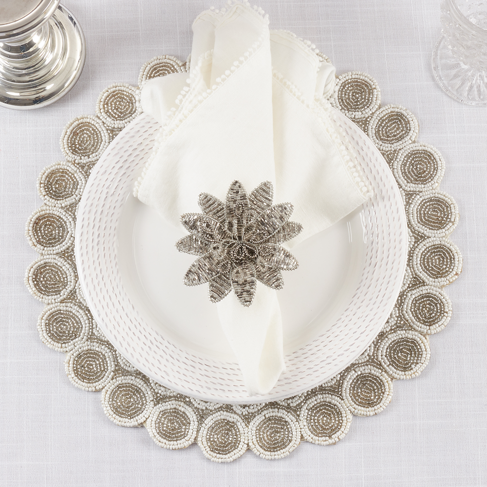 Silver Beaded Flower Napkin Ring