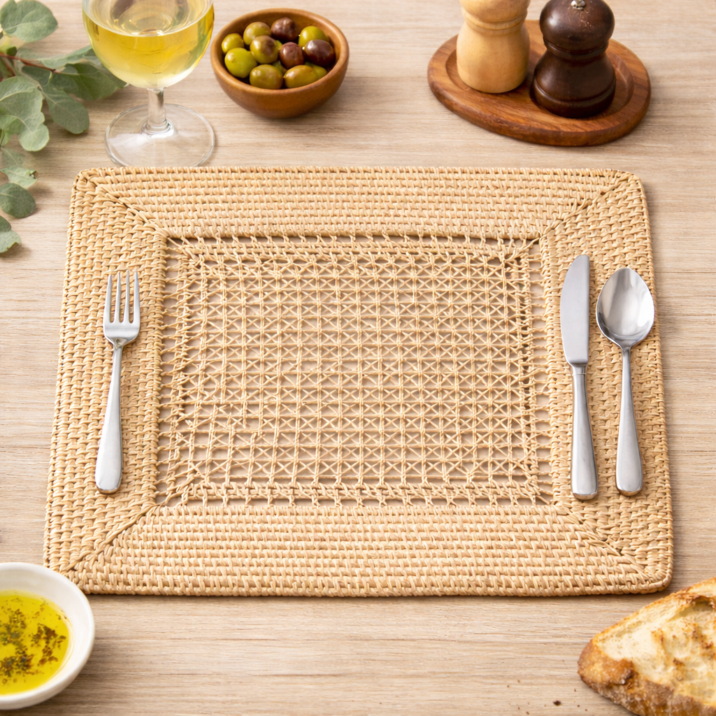 Natural Handmade Rattan 13" Square Charger