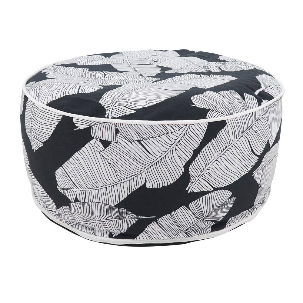 Black-White Sketch Leaf Outdoor Inflatable Ottoman