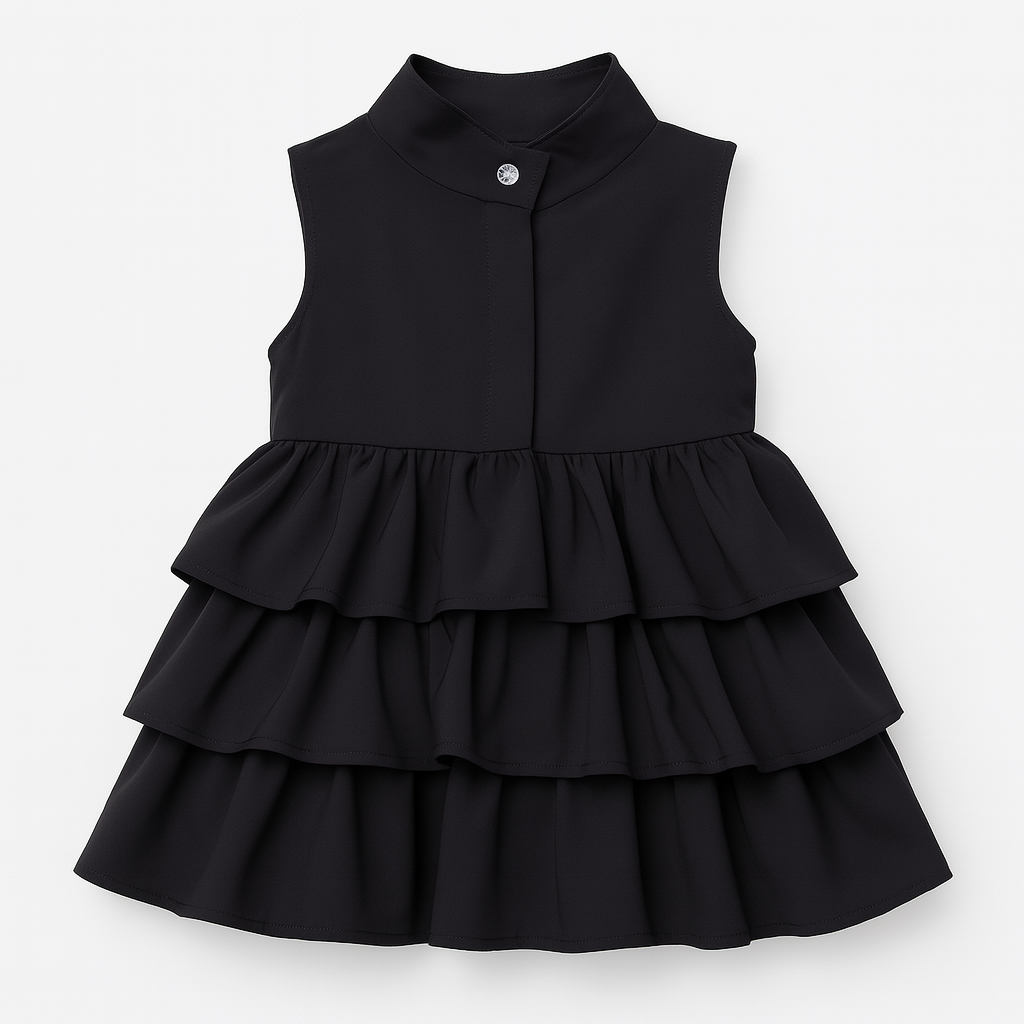 Black High Neck Ruffled Bubble Girl Dress