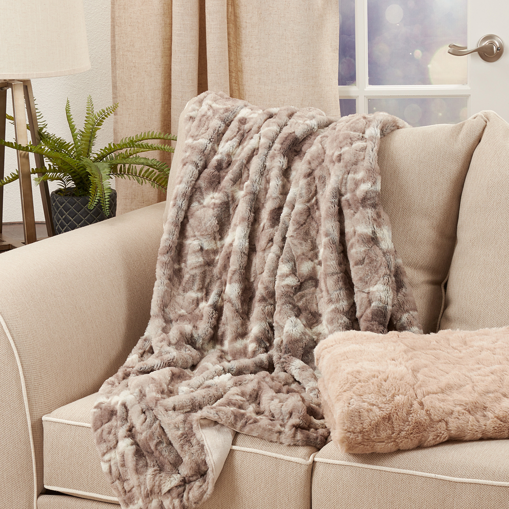 Natural Faux Mink Fur 50"X60" Throw Blanket