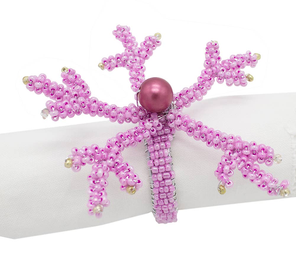 Purple Beaded Coral Napkin Ring Holder
