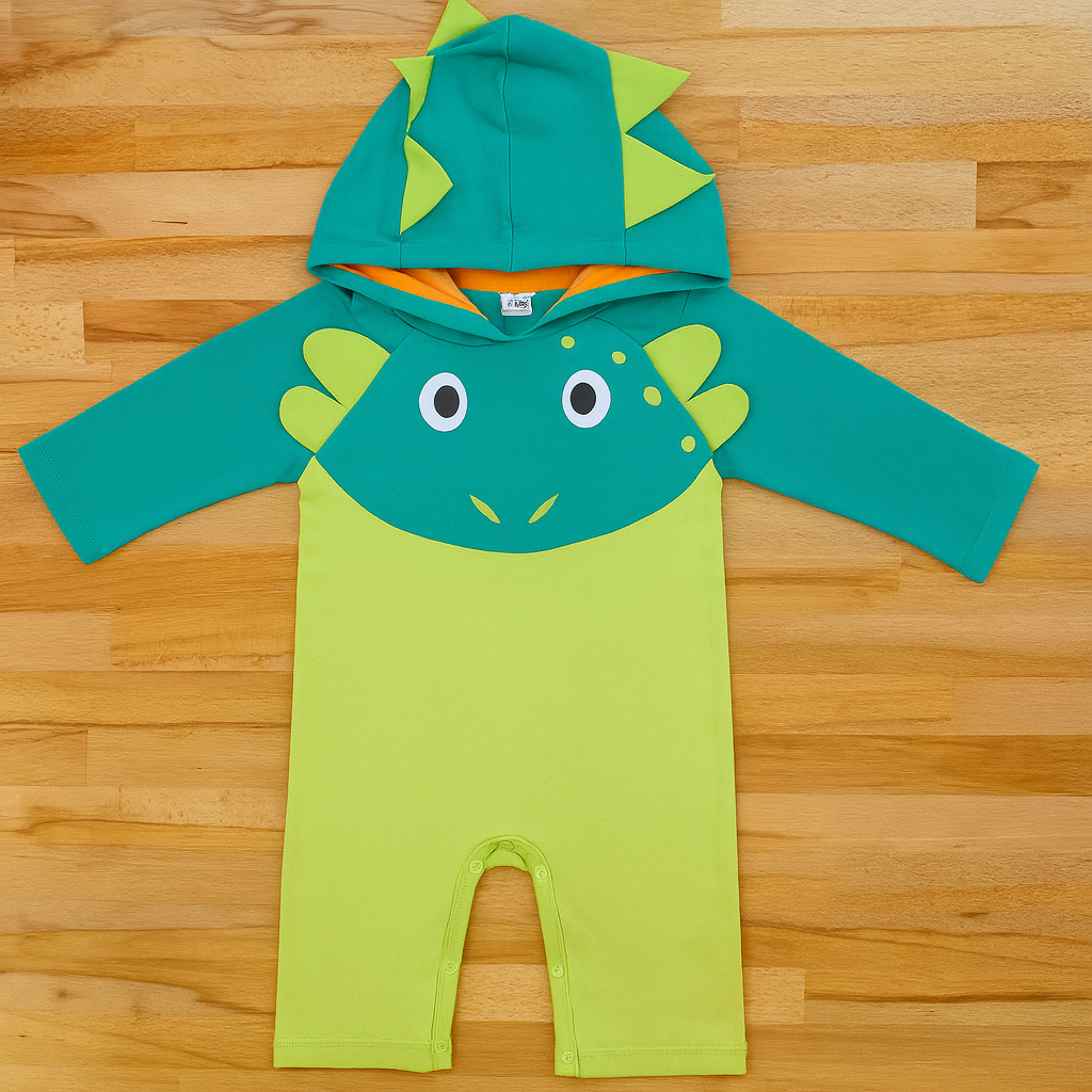 Green Adorable Animal Hooded Baby Romper