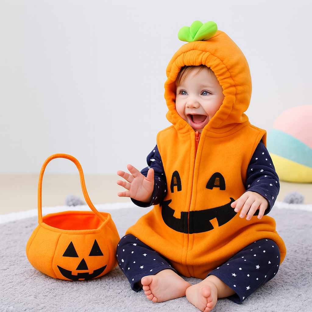Pumpkin Hooded Fleece Baby Romper Costume